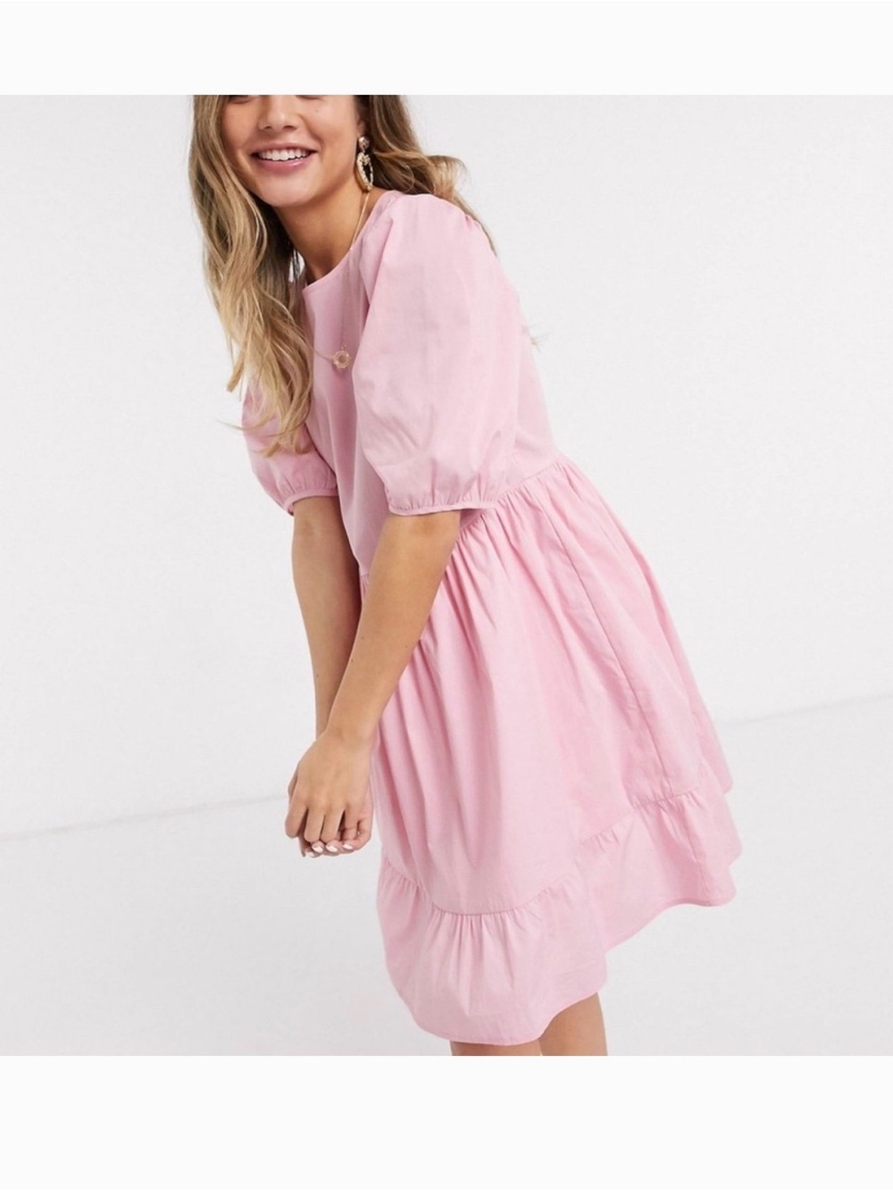 ASOS Mini Poplin Smock Dress in Light Pink - Picture 4 of 7
